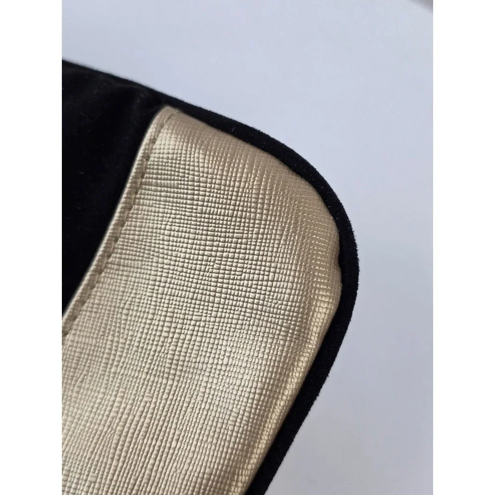 Lancome Paris Black Faux Suede and Gold Metallic Makeup Bag Clutch Zipper Pouch